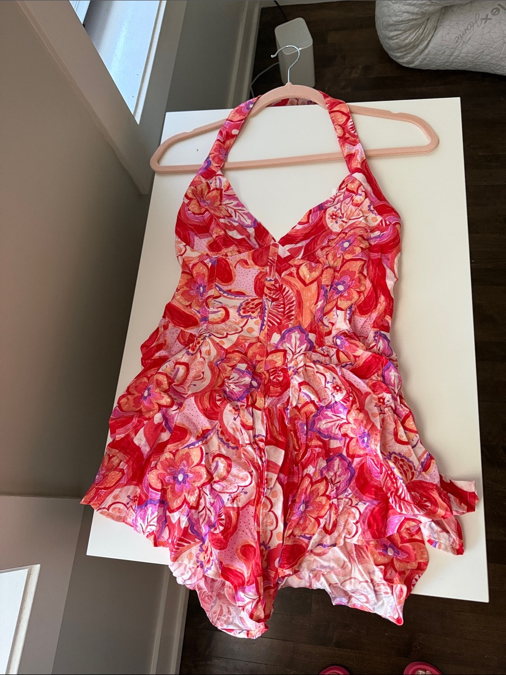 Girls' Floral Pink Halter One-Piece Swimsuit